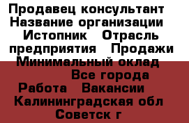 Продавец-консультант › Название организации ­ Истопник › Отрасль предприятия ­ Продажи › Минимальный оклад ­ 60 000 - Все города Работа » Вакансии   . Калининградская обл.,Советск г.